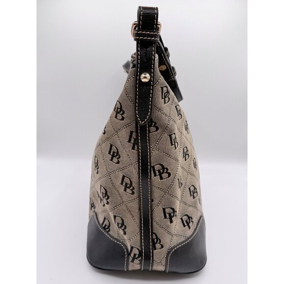 Dooney & Bourke Signature Logo Canvas Shoulder Bag Tan w/ Black Leather Trim - Picture 4 of 14